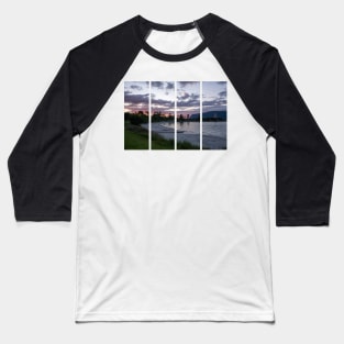 Wonderful landscapes in Norway. Vestland. Beautiful scenery of a sunset on a calm sea in a sunny day with red sky and National monument Hjorungavag. Baseball T-Shirt